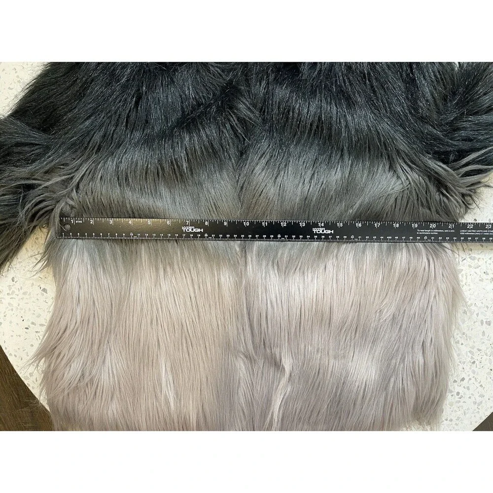 STUNNING Women XL Ombre Faux Fur Coat in Smoked Wool Black Grey Pockets Mob Wife - Picture 12 of 13